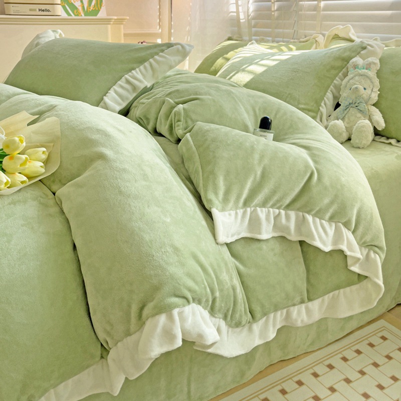 Cama de terciopelo de leche gruesa de cuatro piezas de otoño e invierno sábanas de terciopelo de coral de doble cara funda de edredón cubierta de cama ropa de cama
