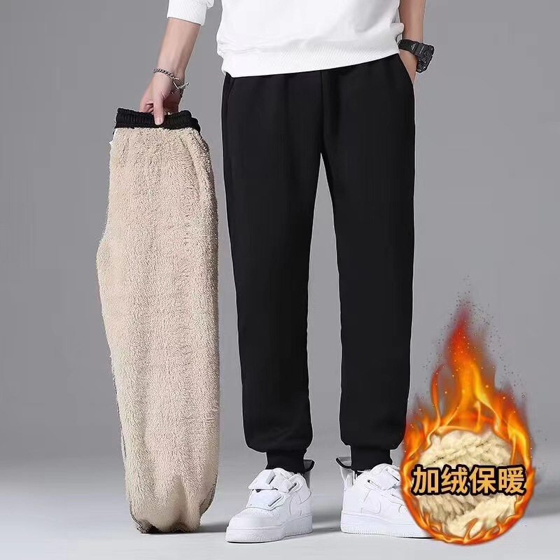 2024 winter new sports velvet pants men's fleece-lined work work toe sports leisure plus size pants wholesale