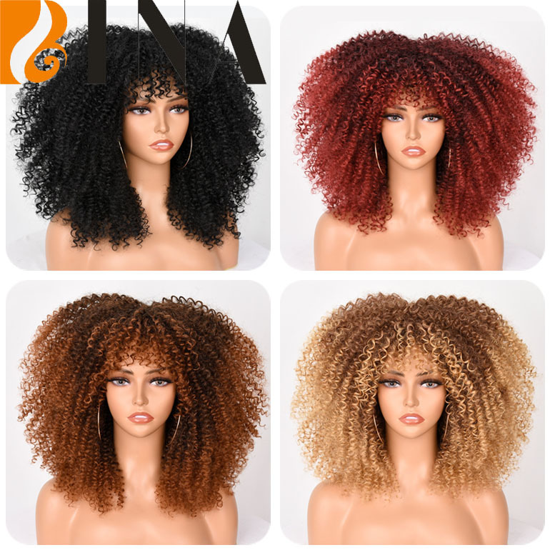 Las mujeres europeas y americanas transfronterizas de África pequeño volumen peluca rizado pelucas mullidas explosión roca peluca hombres