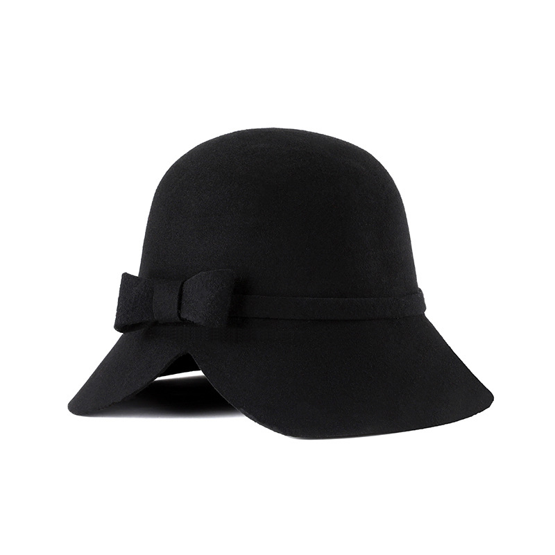 Sombrero de otoño e invierno pura lana estilo Coreano Japonés personalidad la moda brecha arco pequeño sombrero cúpula en stock al por mayor