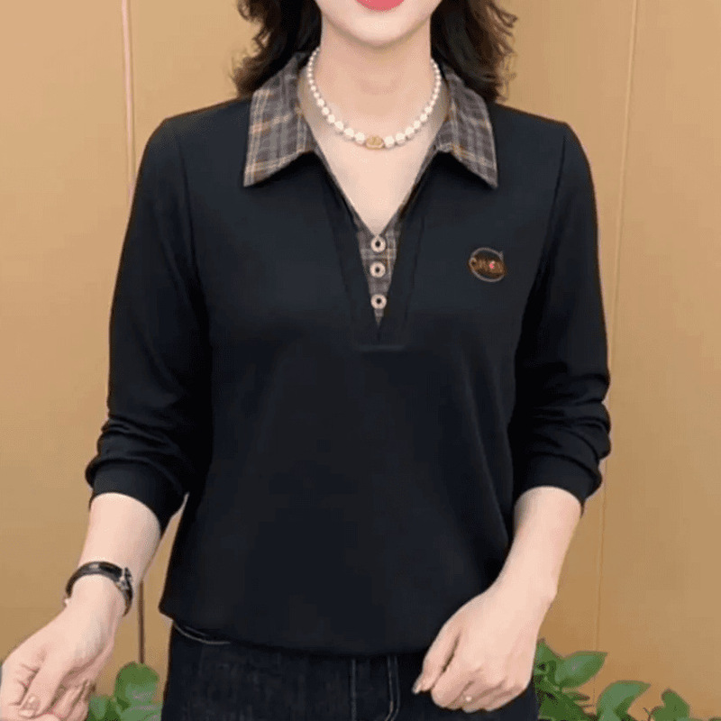 秋季新款时尚翻领假两件气质卫衣妈妈装休闲减龄显瘦长袖女士上衣|undefined
