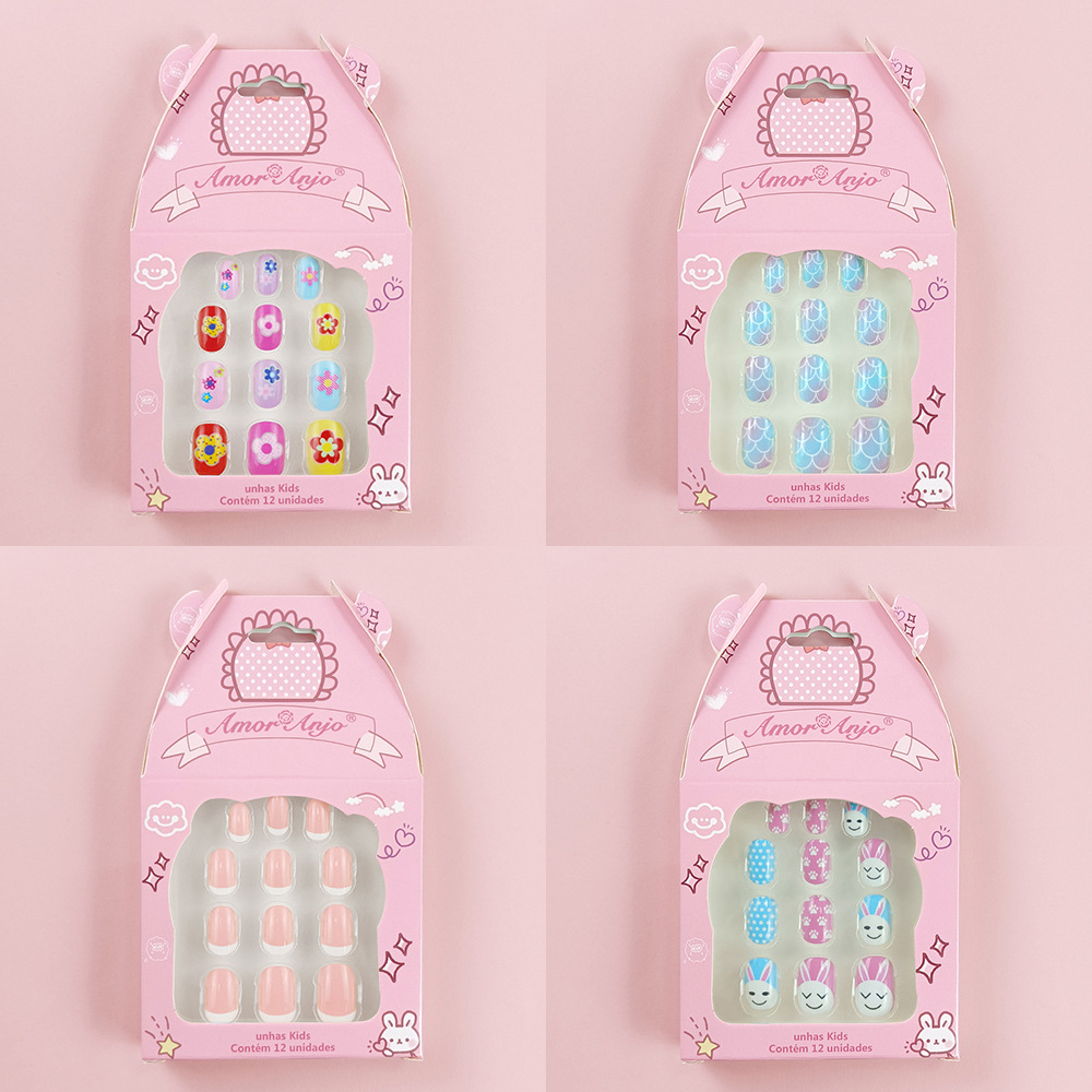 Ventas transfronterizas en caliente interesantes manicuría infantil azul rosa adorable patrón de uñas parches lindos conejos azul rosa para usar uñas