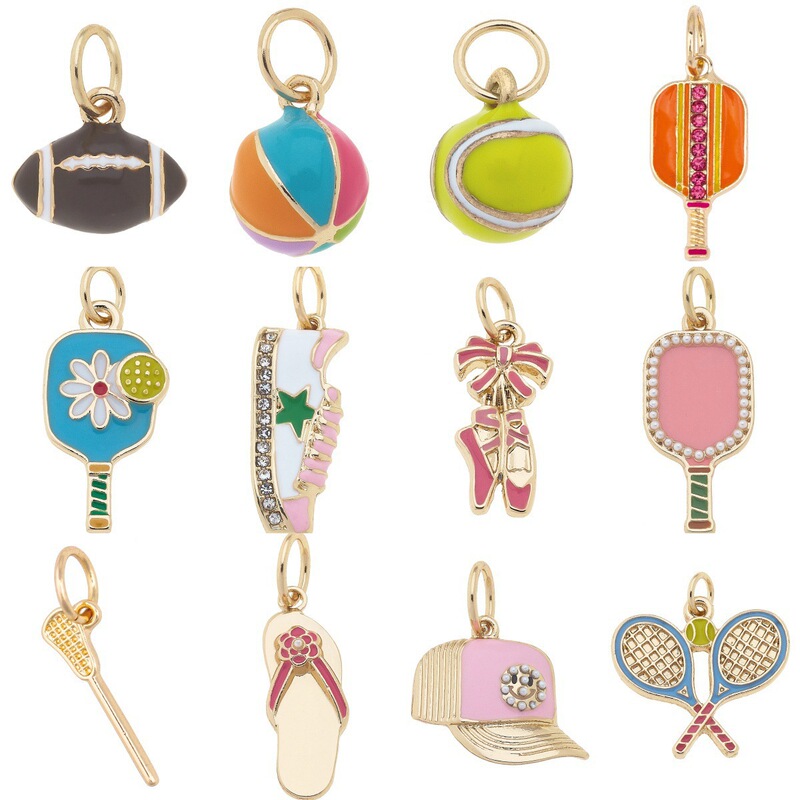 European and American Cross-Border Dopamine Stainless Steel Colorful Rugby Tennis Racket Shoes Slippers Bow Color-Preserving Pendant