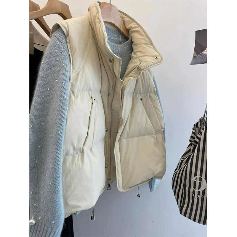 韓国版のレギュラーコットン厚みのあるベストトップ 2025 冬の新しいスタイルのベストジャケット女性のスタンドカラールーズベストトレンディ|undefined