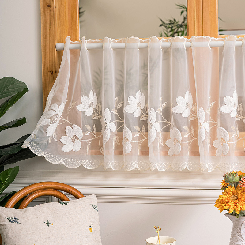 French Pastoral Style Coffee Curtain Half Curtain Door Curtain Coffee Curtain Chenille Jacquard Cross-Border Lace Short Curtain Manufacturer Wholesale