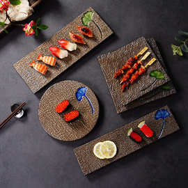 创意日式烧鸟盘寿司盘烤肉盘长方形盘陶瓷餐具菜盘平板盘秋刀鱼盘