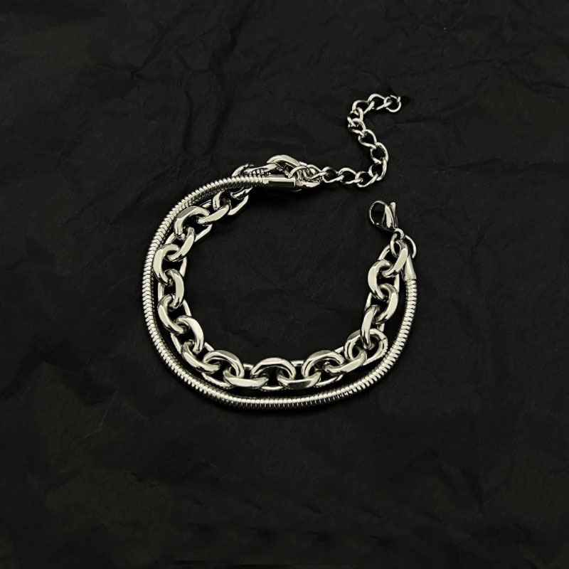 Non-Fading Titanium Steel Double-Layer Cuban Bracelet for Men and Women, Trendy Brand, High-End, Cold Style, European and American Hip-Hop Boys' Hand Jewelry