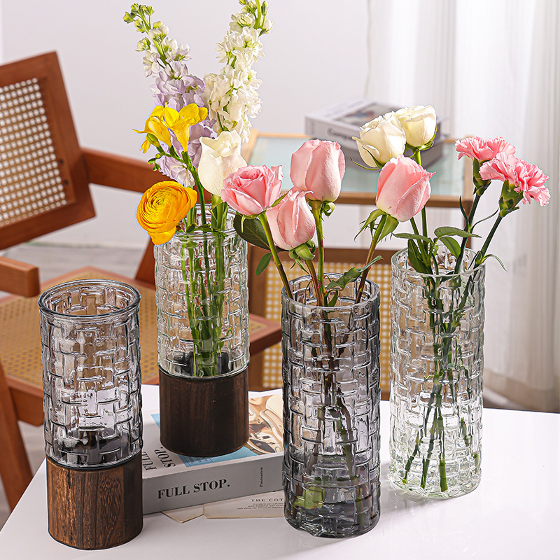 Vaso de vidrio de alto valor de lujo ligero de alta calidad sensación de sala de estar borracho reloj colgante de madera decoración hidropónica al por mayor