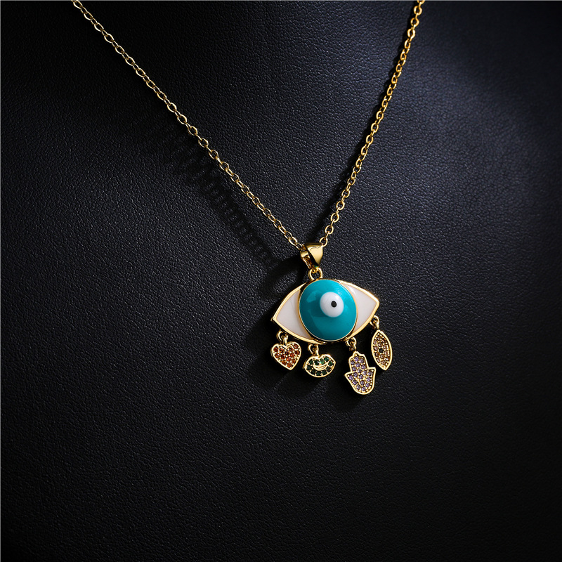fashion blue and white two-color oil dripping devilu0027s eye zircon necklace