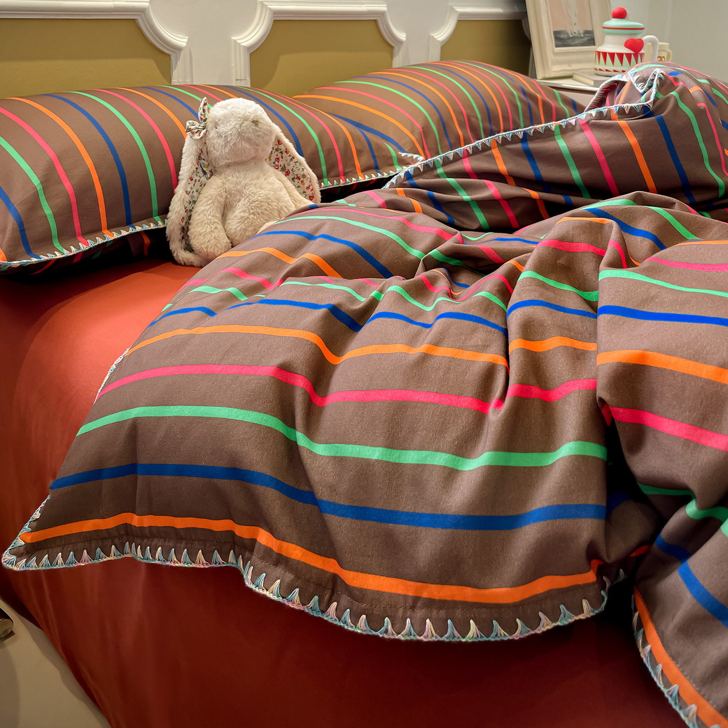 100% algodón clase A algodón madres y bebés borde de concha molido cuatro piezas de sábanas de algodón puro cama dormitorio cubierta de edredón