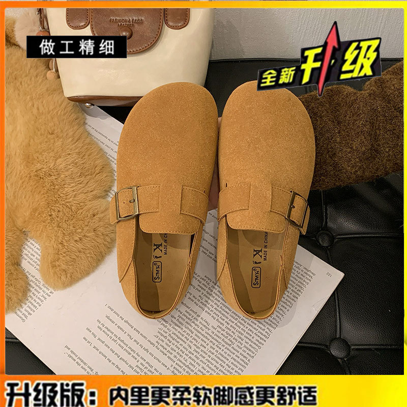 真皮复古平底勃肯鞋女鞋2025秋冬新款一脚蹬拖鞋软底全包博肯单鞋|undefined