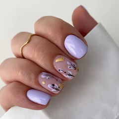 Short Skirt Taro Purple Girl Gentle Flower Tree Gold Foil Nail Art Solid Color Fresh Style Nail Stickers 24 Pieces