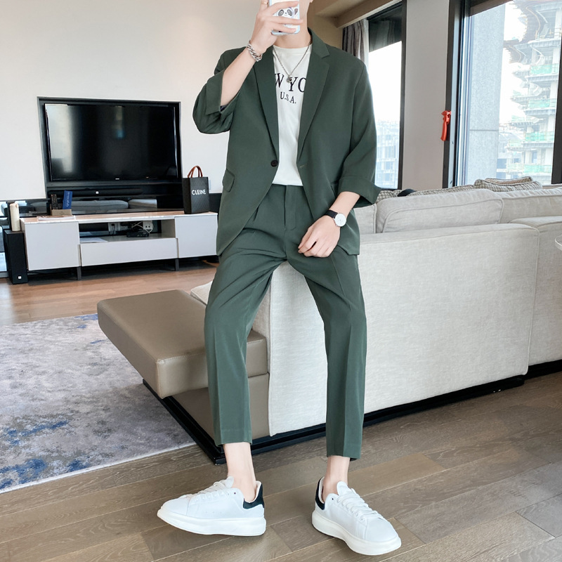 Light Mature Style Thin Casual Seven-point Sleeve Suit Men's Loose High-end Sense New-style Handsome Small Suit Street Fried Nine-point Pants suit