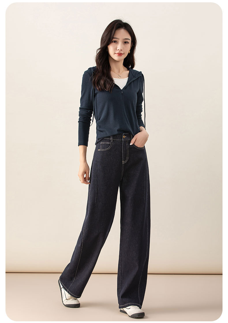 Quần jean nữ ống rộng cạp cao dáng chuối phong cách retro — màu xanh denim chi tiết 4