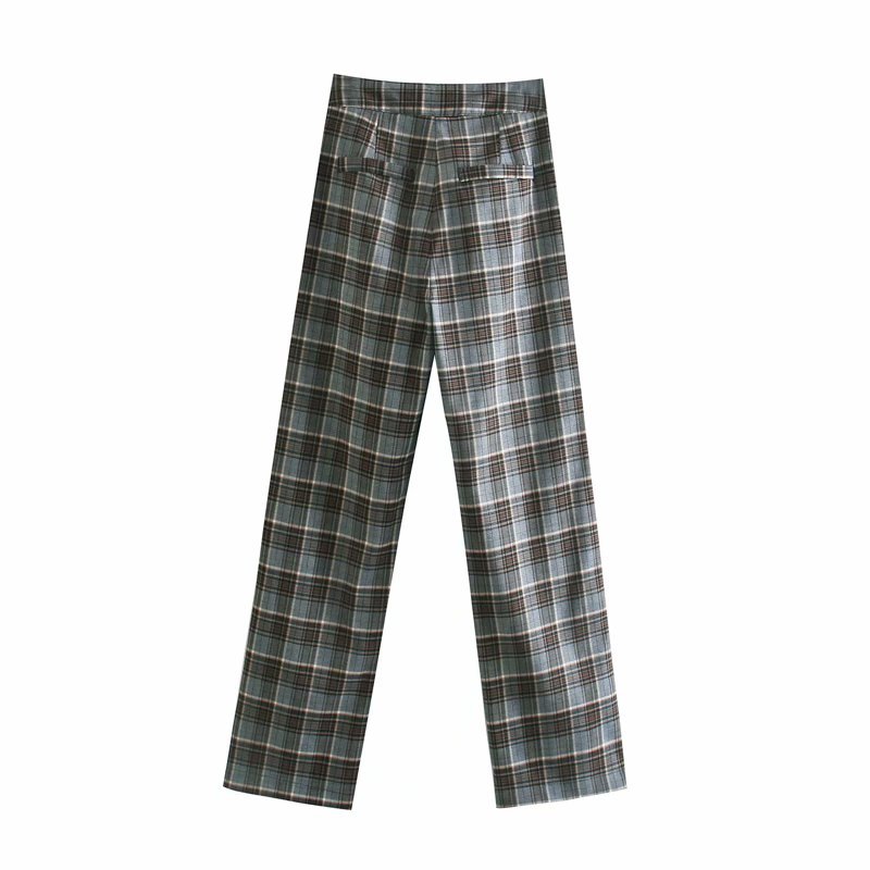 high waist plaid wide-leg suit pants NSAM47428