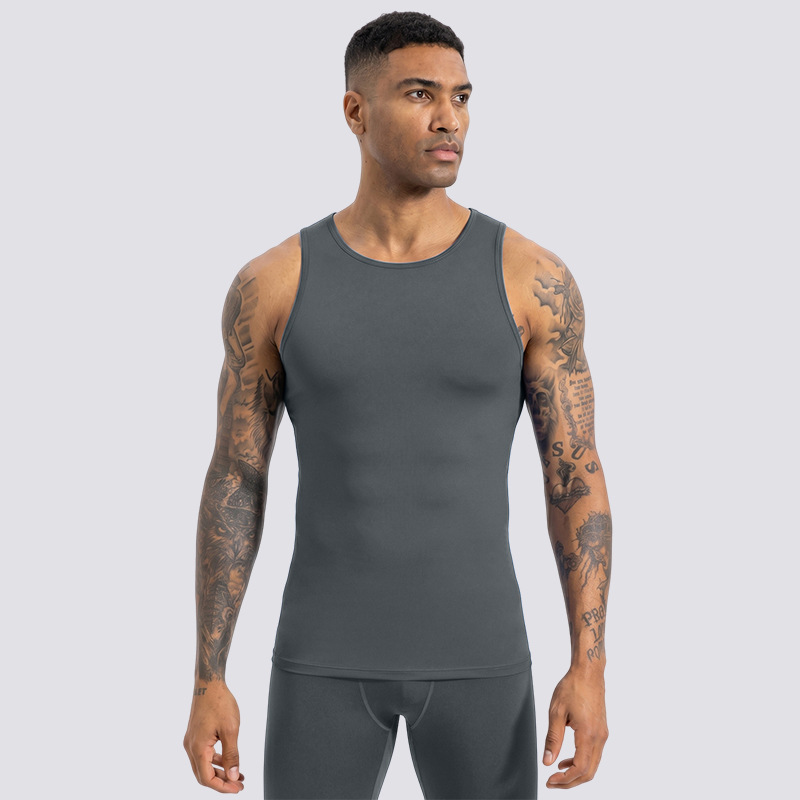 Pequeño logotipo personalizado transpirable sin mangas ropa seca rápida correr deportiva chaleco apertado chaleco de alta elasticidad para hombres ropa de fitness