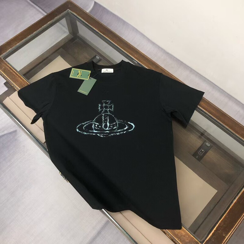 26 Trendy Brands Cross-Border Supply Viv1 High-Quality T-Shirt with Round Neck, Fashionable Saturn Print Short Sleeves