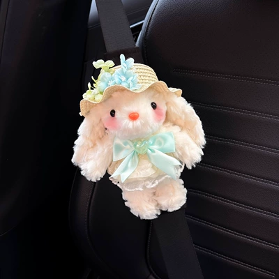 for couples, high-end feel, Seat belt shoulder pad - sea-salt-straw-hat-bunny-black-shoulder-pads