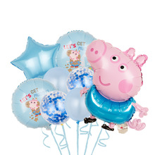 卡通站立小猪气球套装奖杯佩奇乔治儿童生日玩具装饰铝膜气球