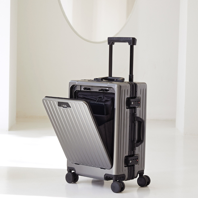 Valise trolley silencieuse à ouverture frontale et cadre en aluminium, roulettes universelles, format professionnel 20 pouces, valise de voyage homme 24 pouces._voghion.com