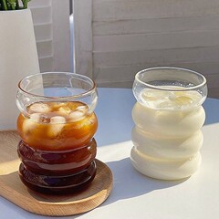 高ホウ素シリコンガラス毛虫カップミルクティーカップかわいいスパイラル波紋グラスリングカップシンプルなカップ