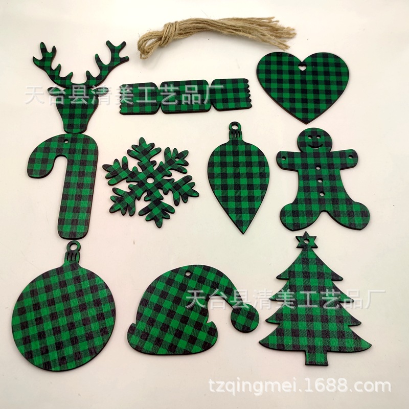 33 modelos de cuadros verdes y negros serie navideña piezas de madera colgante de decoración navideña se pueden combinar libremente 10 piezas en un paquete