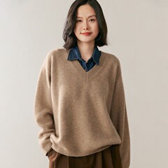 五股加厚V领羊绒衫女宽松显瘦毛衣女羊绒针织打底衫内搭上衣