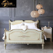 美式乡村实木双人床欧式法式雕花复古做旧床新古典卧室1.8米婚床