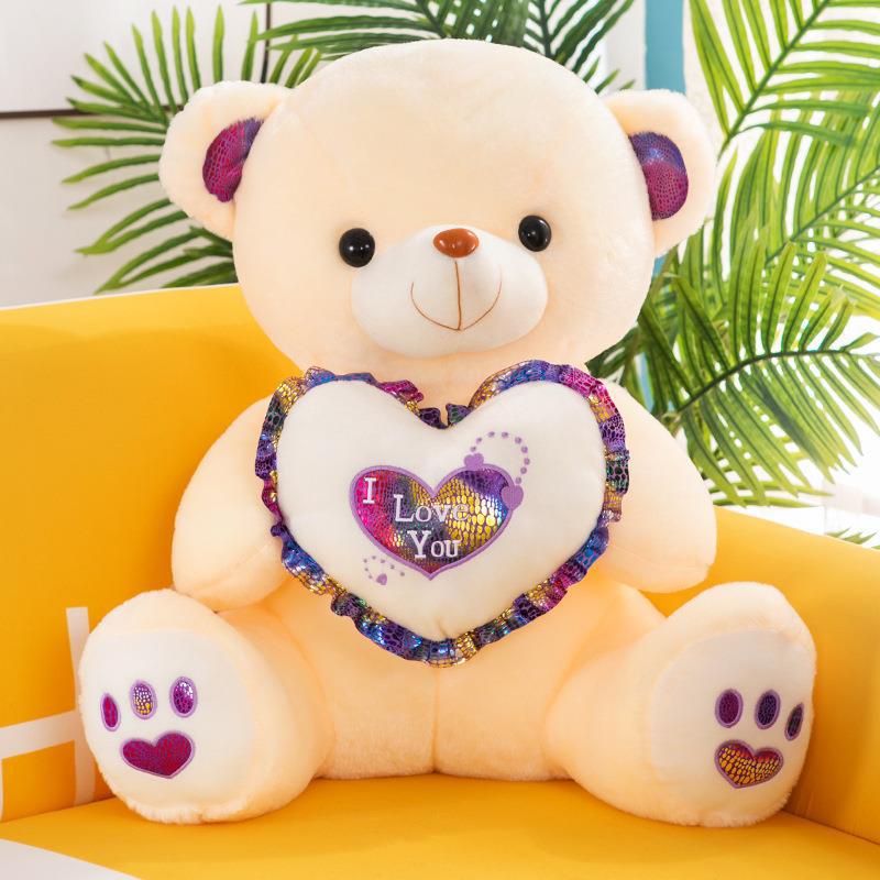 Corazón abrazando luminoso oso de peluche muñeca de peluche de juguete almohada niña niños regalo oso de peluche transfronterizo al por mayor
