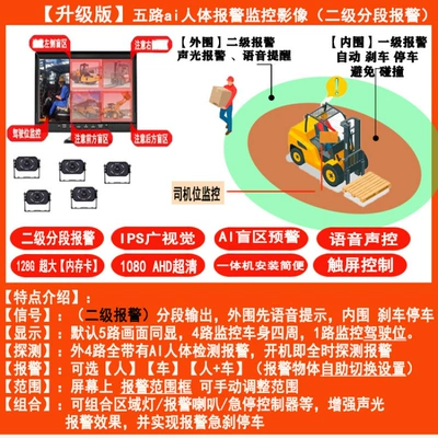 Truck Loader Monitoring Image, Automatic Park radarı - 14-secondary-alarm-five-channel-ai-image-10inch-monitoring-alarm-human-body-alarm-optional-only-human-body-alarm
