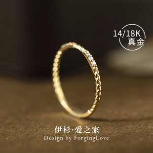Pure 14K18K Gold Ring for Women Inlaid with Moissanite Versatile Stackable Fine Hand Jewelry Gold Jewelry 31568