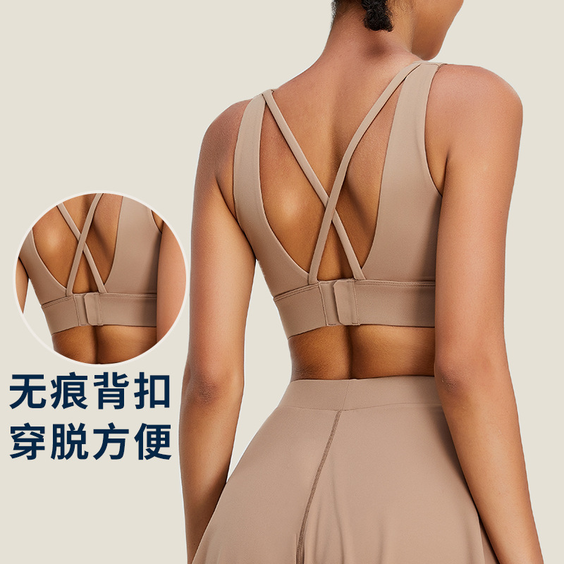 Ropa interior deportiva de secado rápido desnudo transfronterizo de alta resistencia a prueba de golpes hebilla trasera sujetador de yoga belleza espalda fitness ropa de yoga