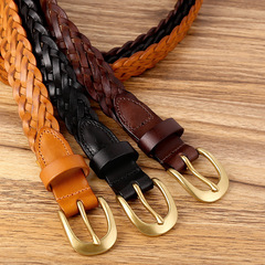 2024新款手工編織腰帶女士復古百搭針扣皮帶牛仔褲帶工廠批發