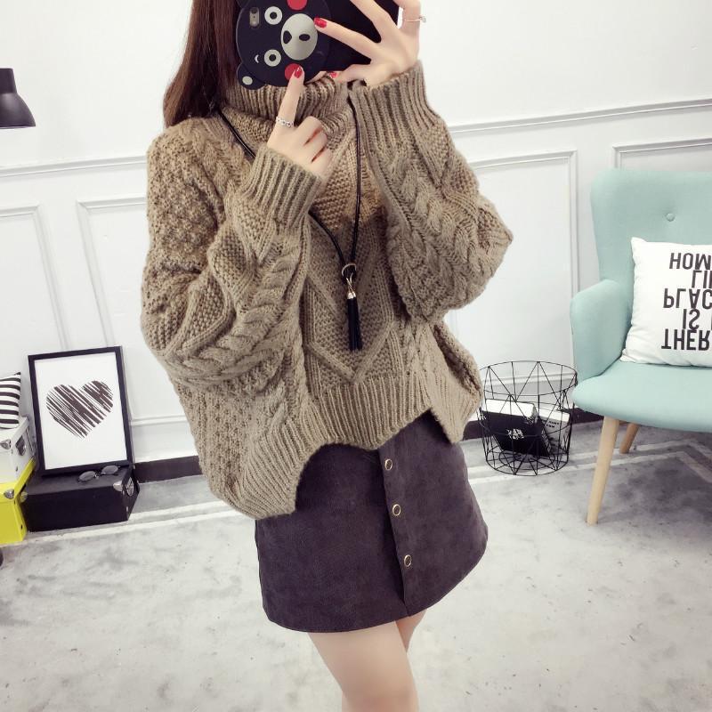 High-Neck New Twist Sweater for Women, Autumn and Winter Short Slim-Fit Knitwear, New Thick Pullover Coarse Wool Top