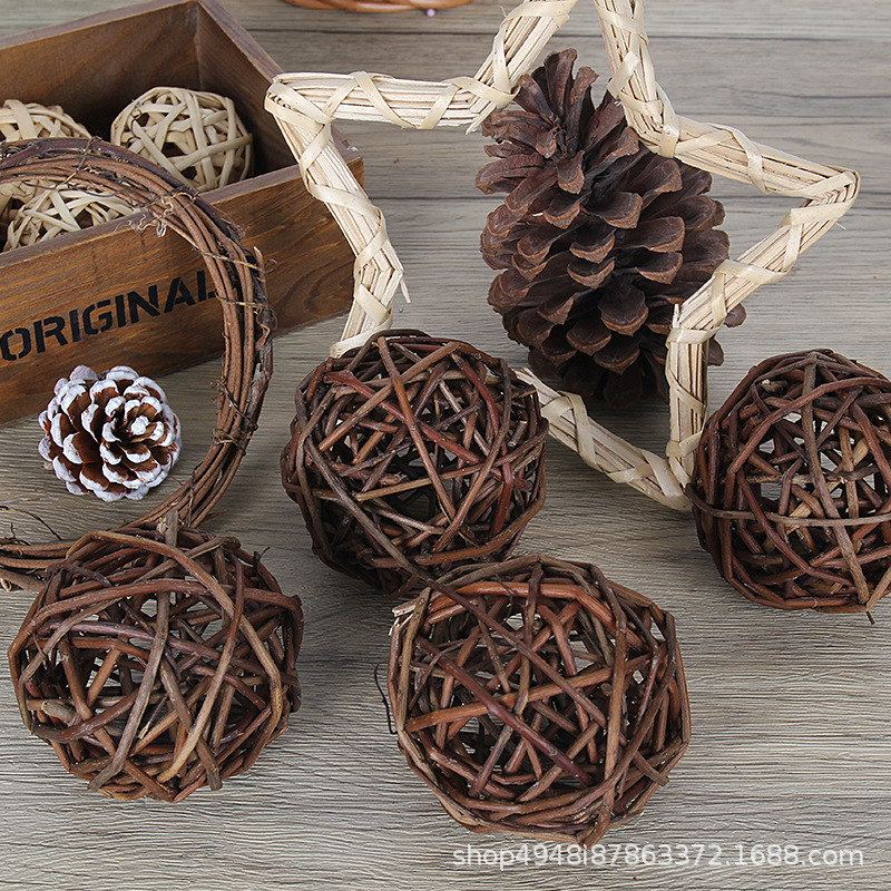 Natural Rattan Balls Willow Balls Wholesale Pet Balls Eco-Friendly Rattan Woven Balls Christmas Accessories Decorative Hanging Ornaments Ceiling Hanging Balls