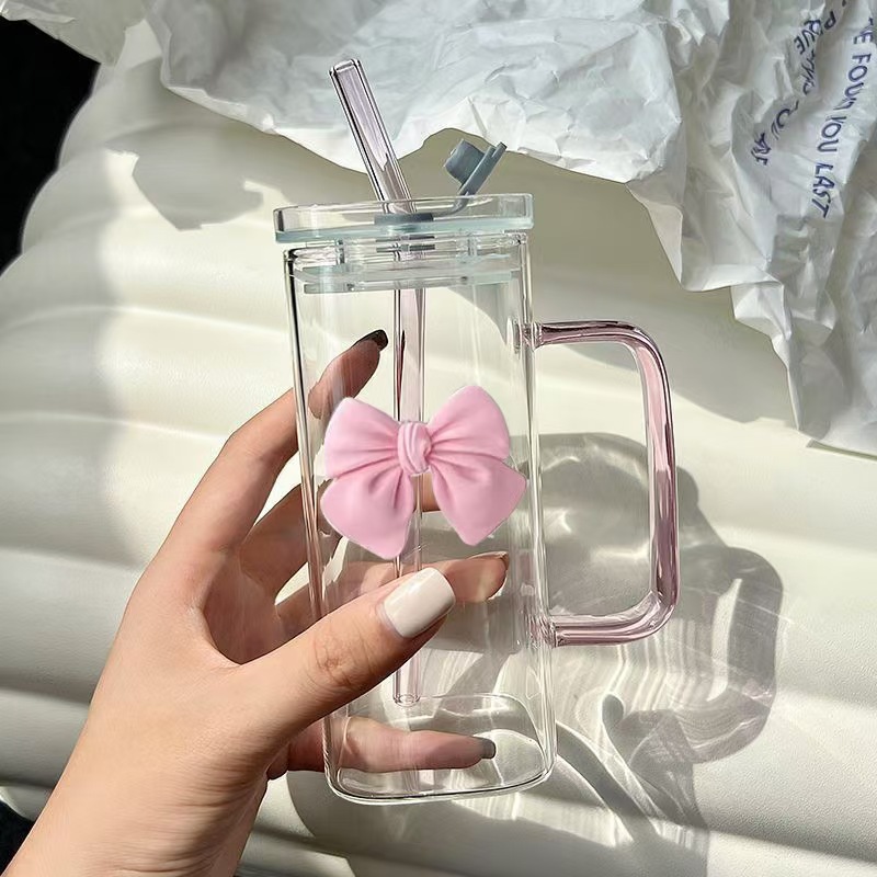 Transparent square coffee glass with glass for home use
