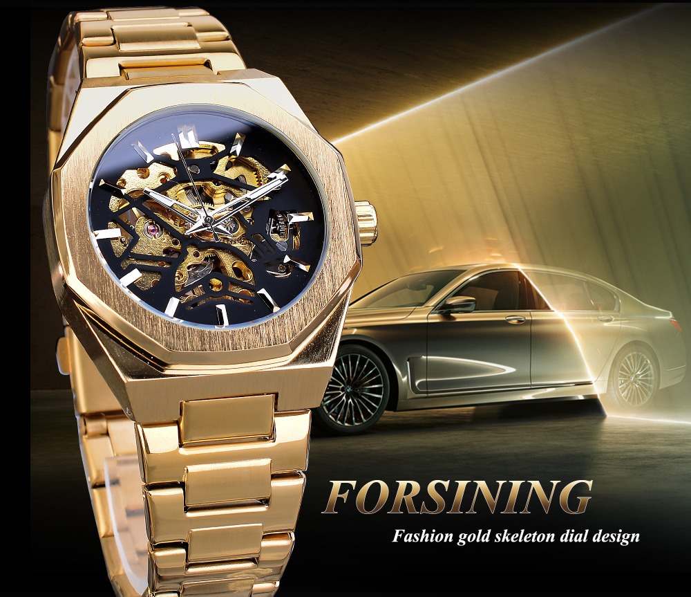 Automatic Mechanical Watch For Men Waterproof Skeleton Steel_voghion.com