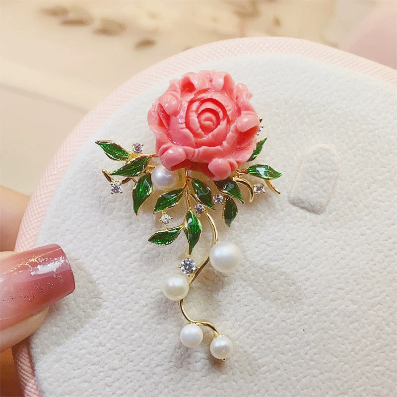 Festive retro brooch from pearl, high-end accessory, Birthday gift, wholesale