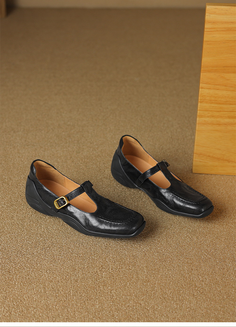 Giày sandal nữ quai ngang mũi nhọn đế dày da cừu buộc dây — màu nâu chi tiết 19