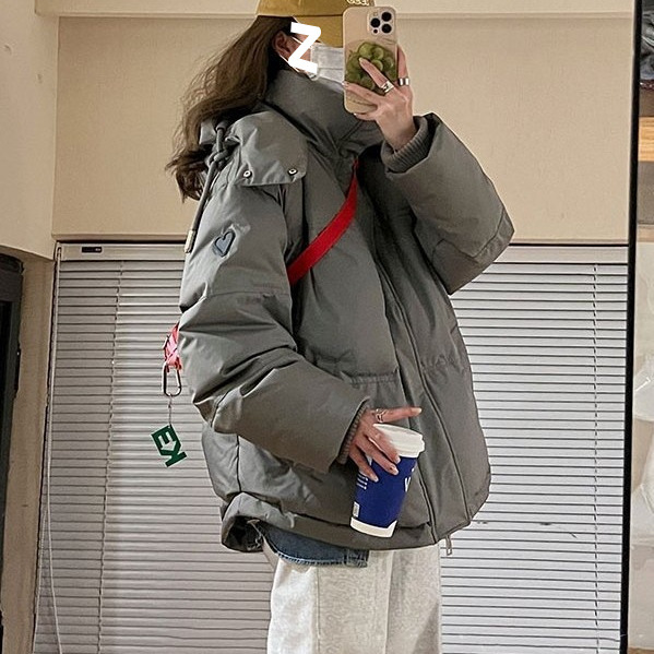 大白鸭灰色新款爱心短款白鸭绒羽绒服男女情侣超厚小众设计感外套