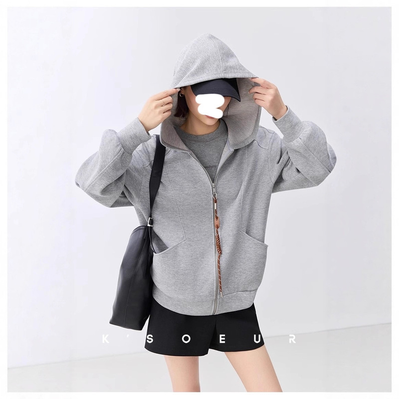 Vertical Cutting Segmentation! Piqué Cotton Air Layer and Simple Relaxed Silhouette Sweatshirt Hooded Cardigan Large Outwear
