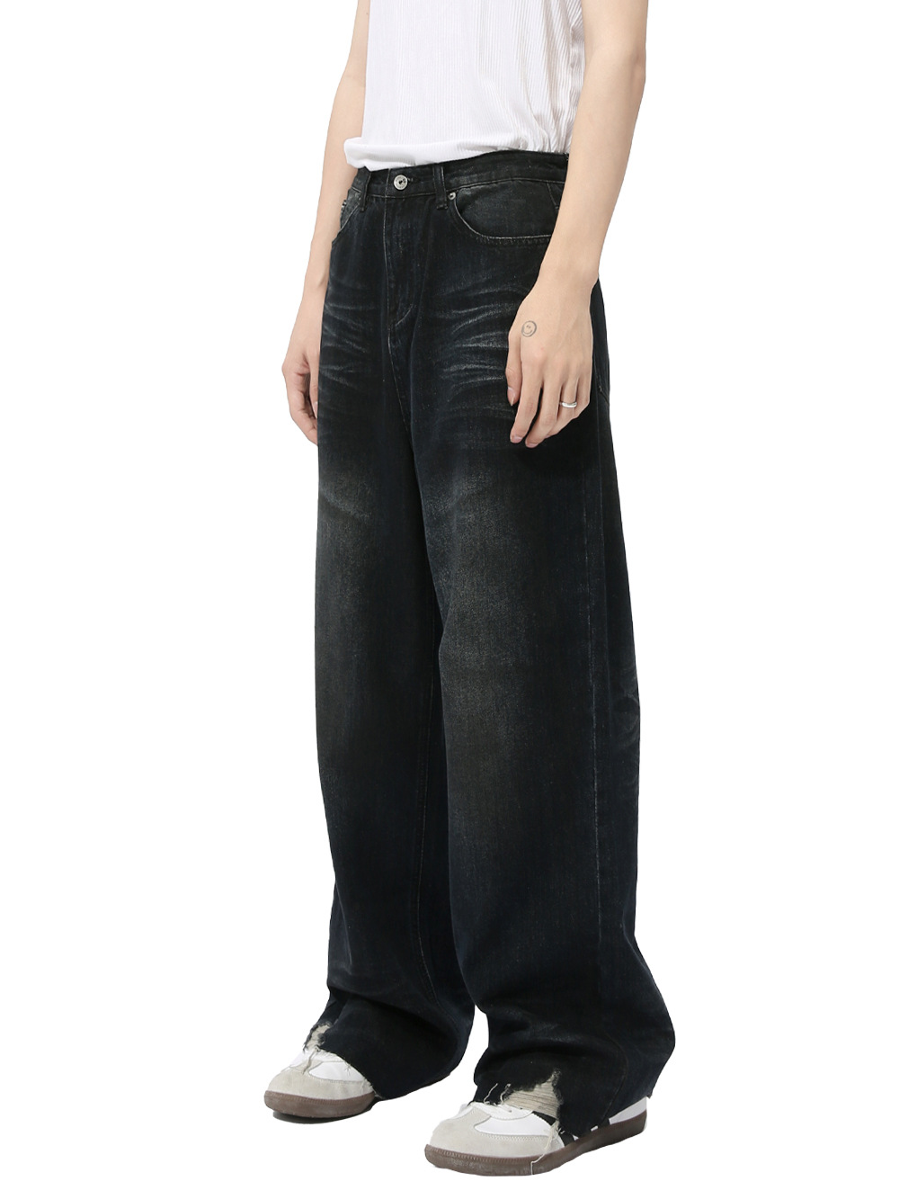 MTLCLOTHES Hombres| Otoño estilo americano vibe pantalonje irregular agujero diseño jeans recto