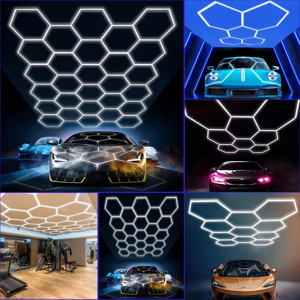 Luz de panal 110V, luz hexagonal transfronteriza para garaje 220V, luz de lavado de autos a prueba de agua, iluminación para estación de trabajo de estética automotriz