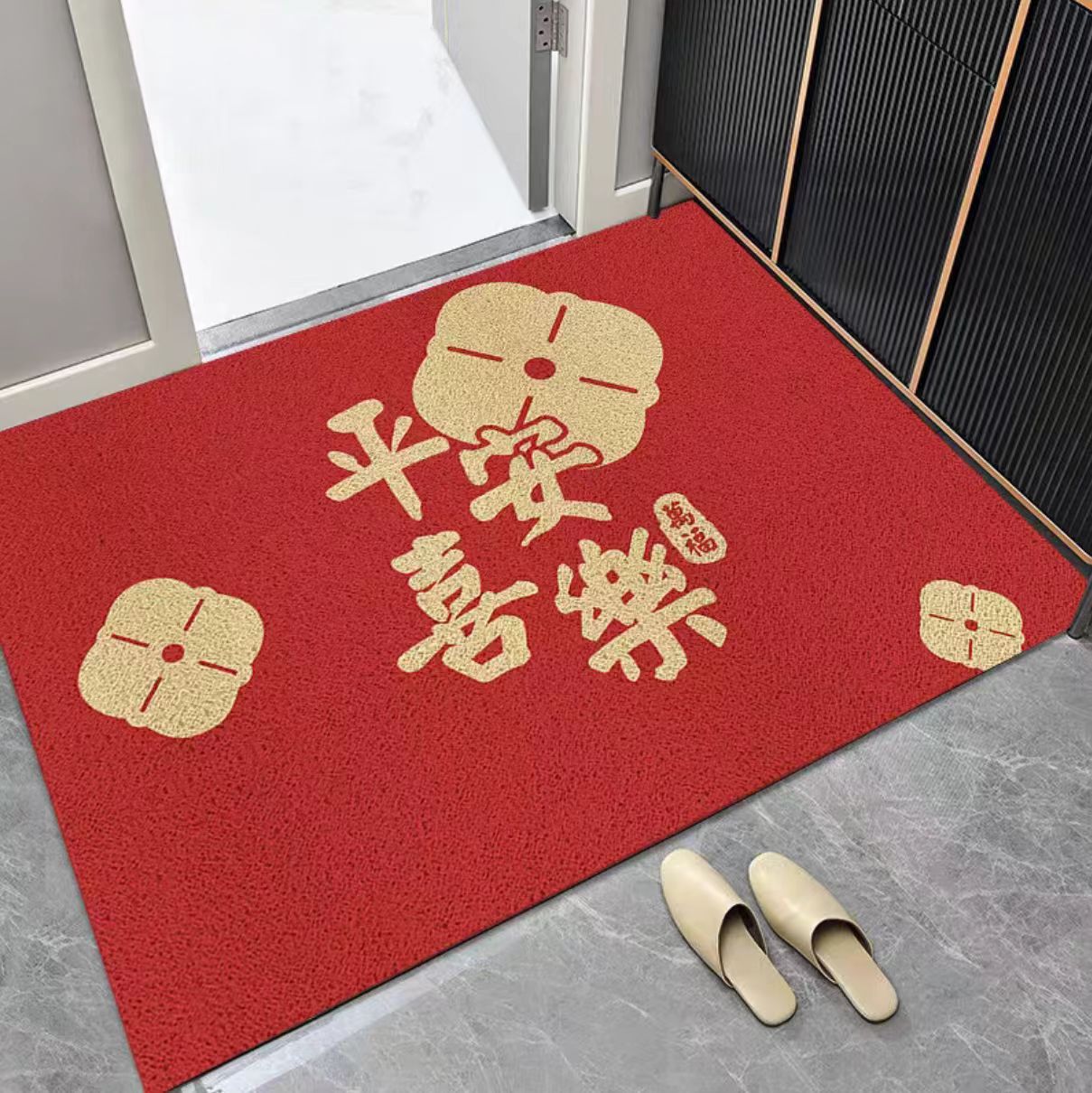 Almohadilla de suelo para entrar en la puerta de la casa de alto nivel, nueva almohadilla antideslizante de anillo de seda Roja china, almohadilla de suelo resistente a la suciedad para entrar en la puerta del porche de la casa