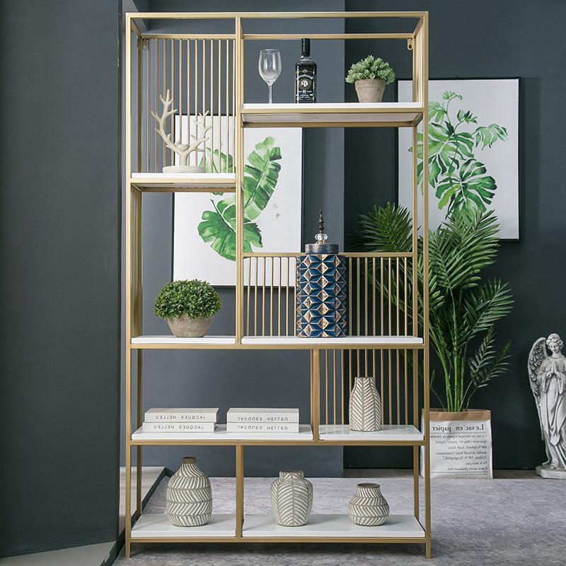 Northern Europe Iron art Shelf household bedroom Floor type Lockers golden Office Study partition Bookcase wholesale