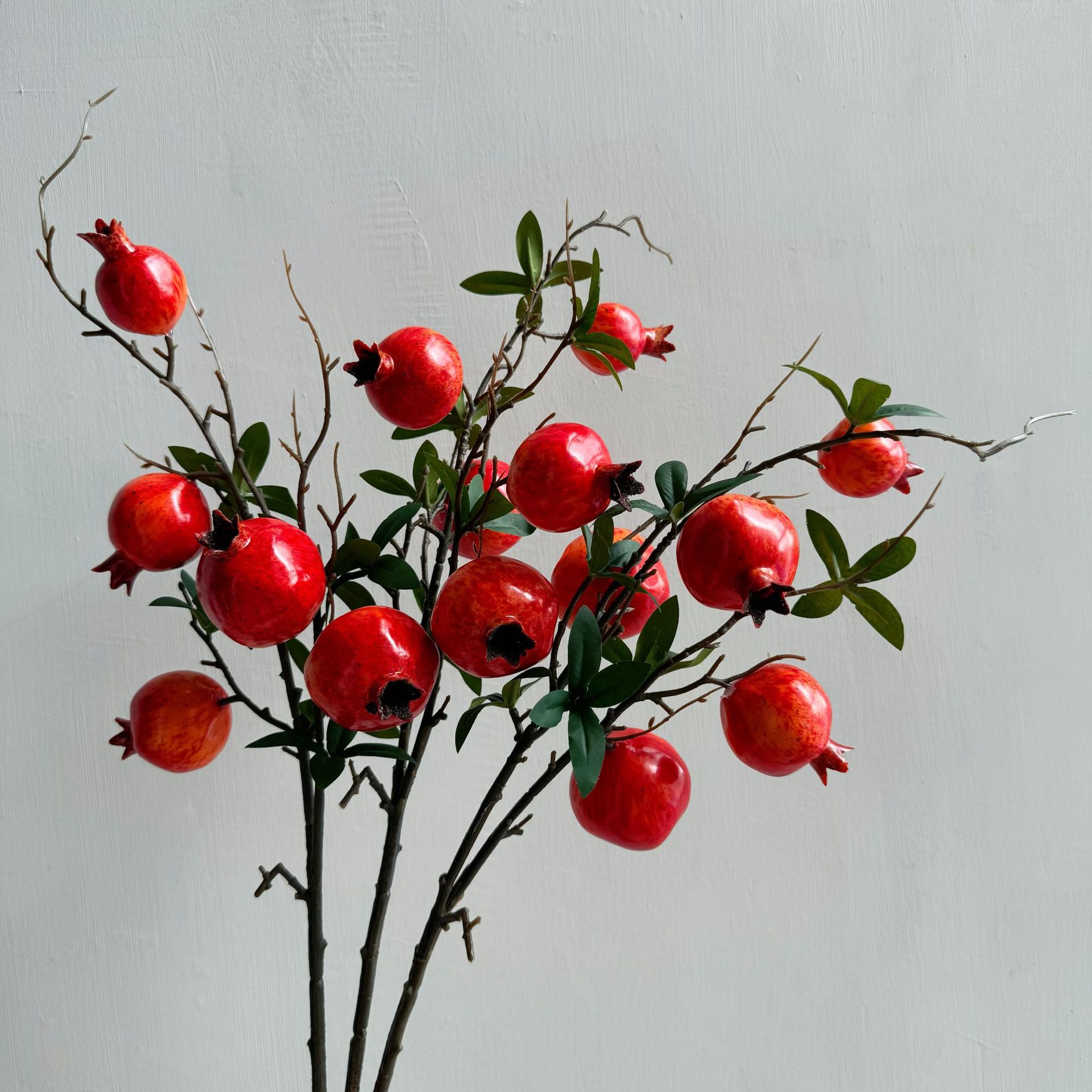 新款仿真5头石榴 果子仿真花红果插花摆件小石榴浆果装饰家居批发