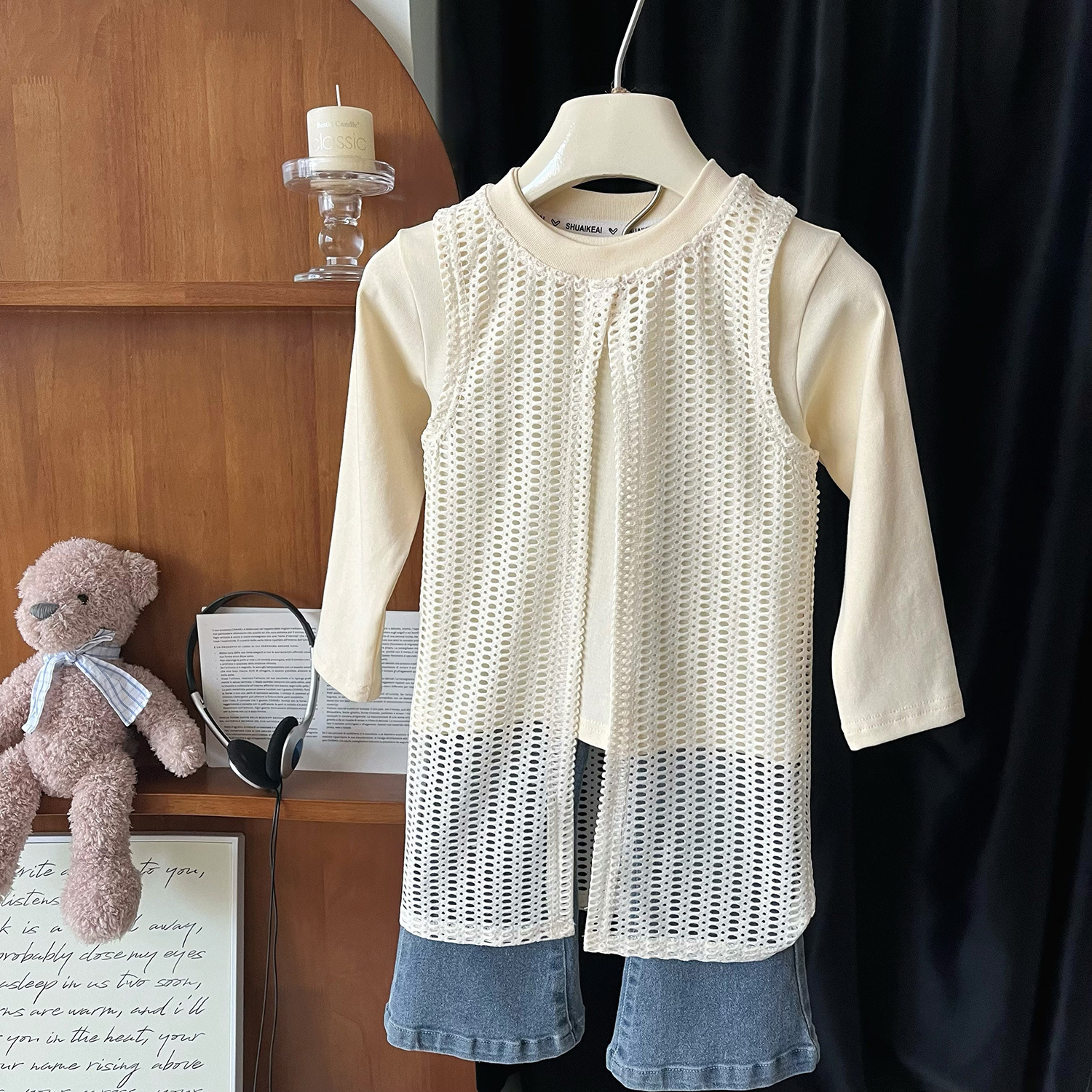 Mädchen 3-teiliges Freizeitset Mit Tanktop Langarmshirt Und Jeans_voghion.com