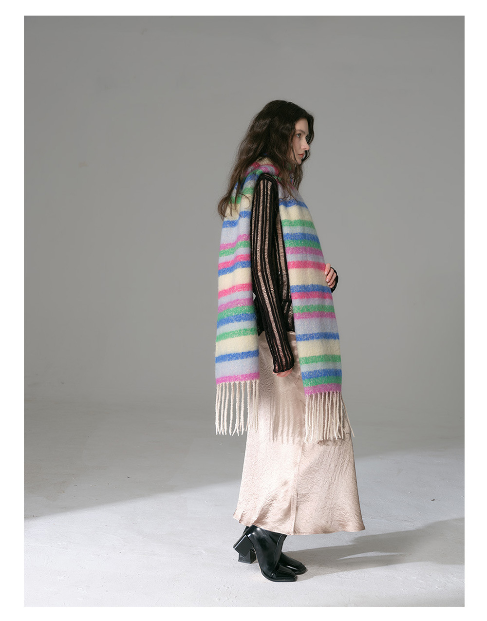 Bunter Gestreifter Fransenschal Für Damen Warmer Winterschal_voghion.com