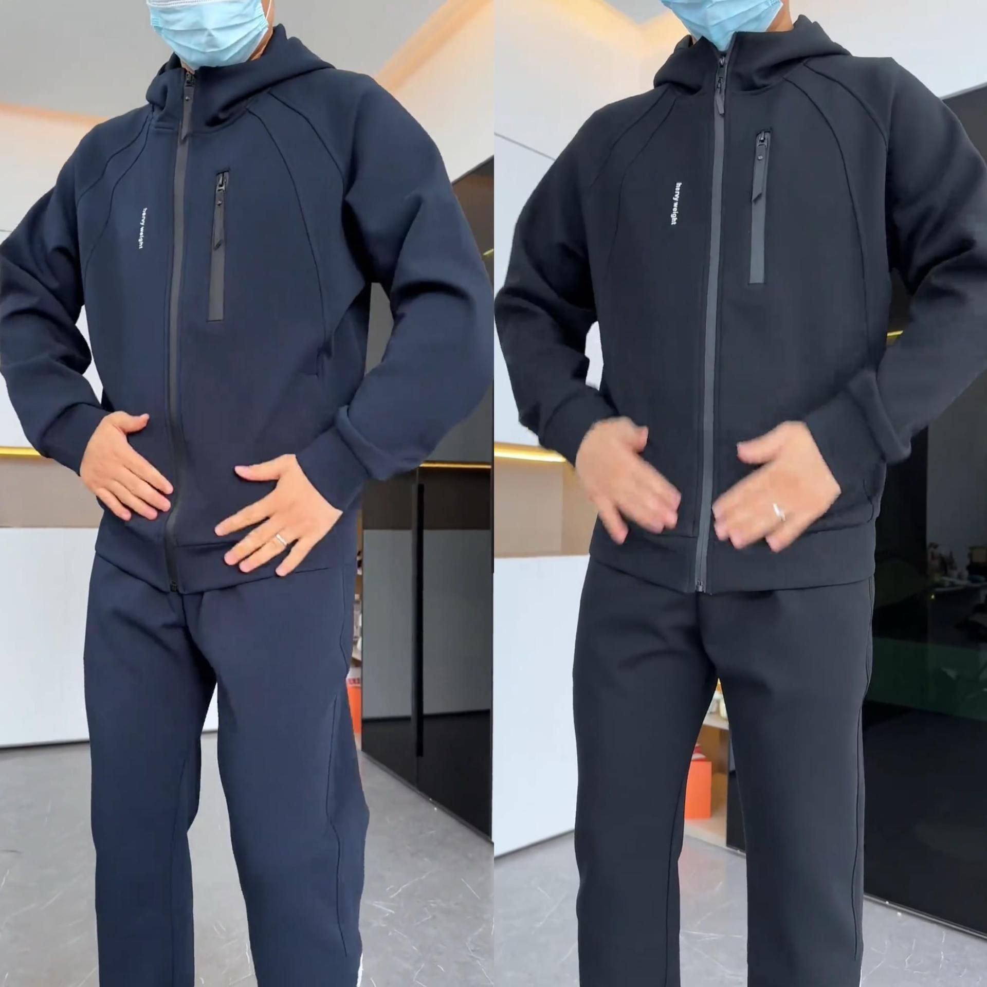 봄과 가을 새로운 후드 자켓 캐주얼 스포츠 세트 남성 패션 올매치 트렌디 지퍼 스위트 셔츠 투피스 세트