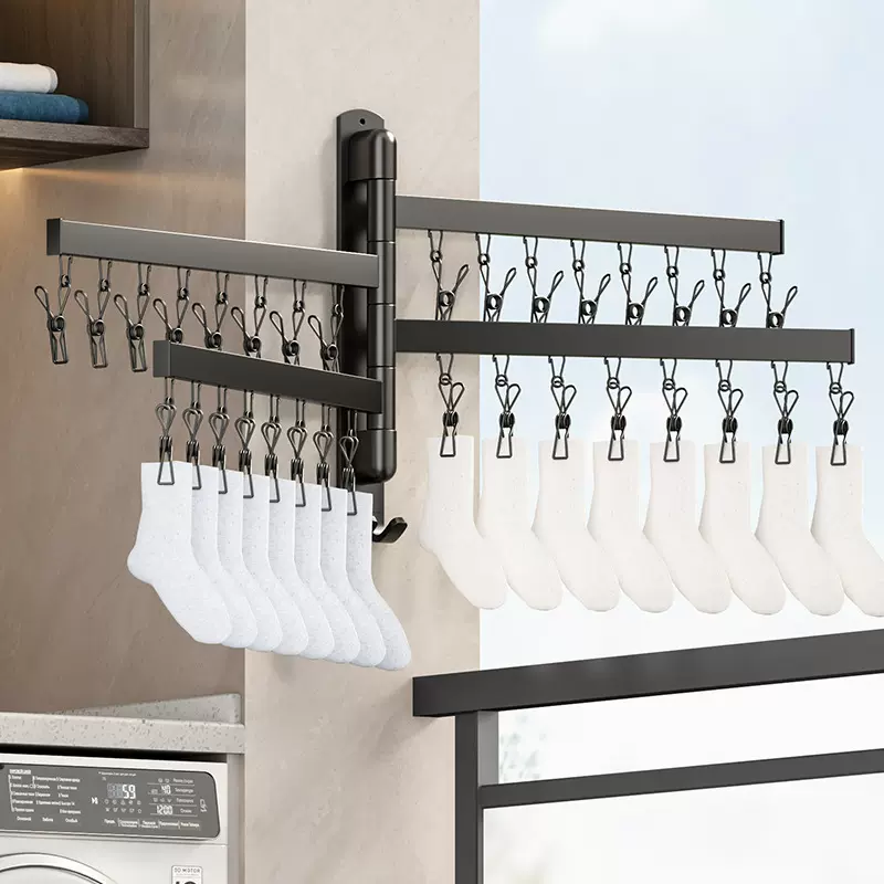折叠衣架多夹子家用壁挂晒袜子神器晾衣架阳台内衣内裤袜夹免打孔